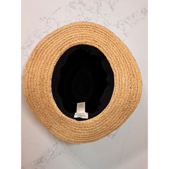 Kate Spade New York Hat 100% Wool Raffia Straw Brim Fedora Black Ribbon Bow - Picture 6 of 10
